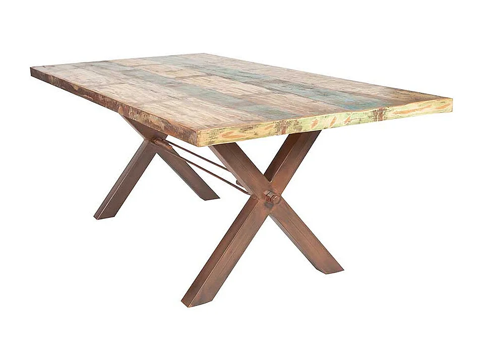 Loft Esstisch in Braun Bunt Eisengestell