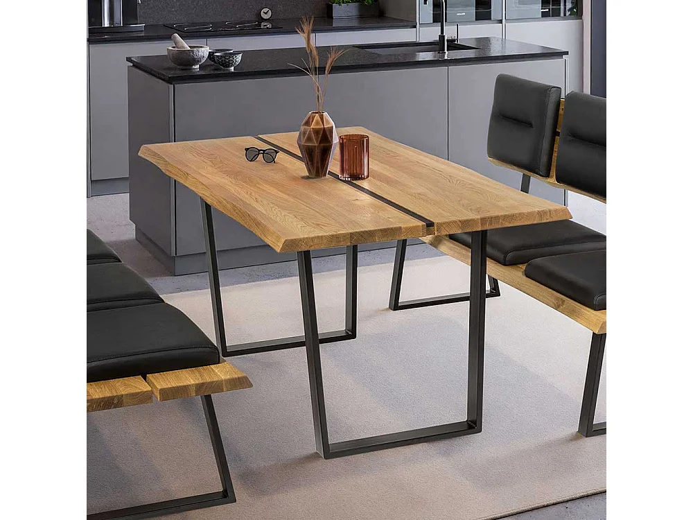 Esszimmertisch Tisch aus Wildeiche Massivholz und Metall