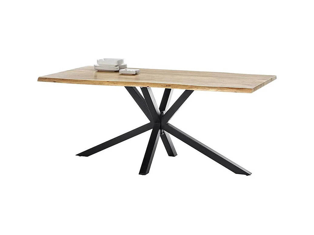 Küchentisch mit Akazie Massivholzplatte Spider Gestell aus Eisen