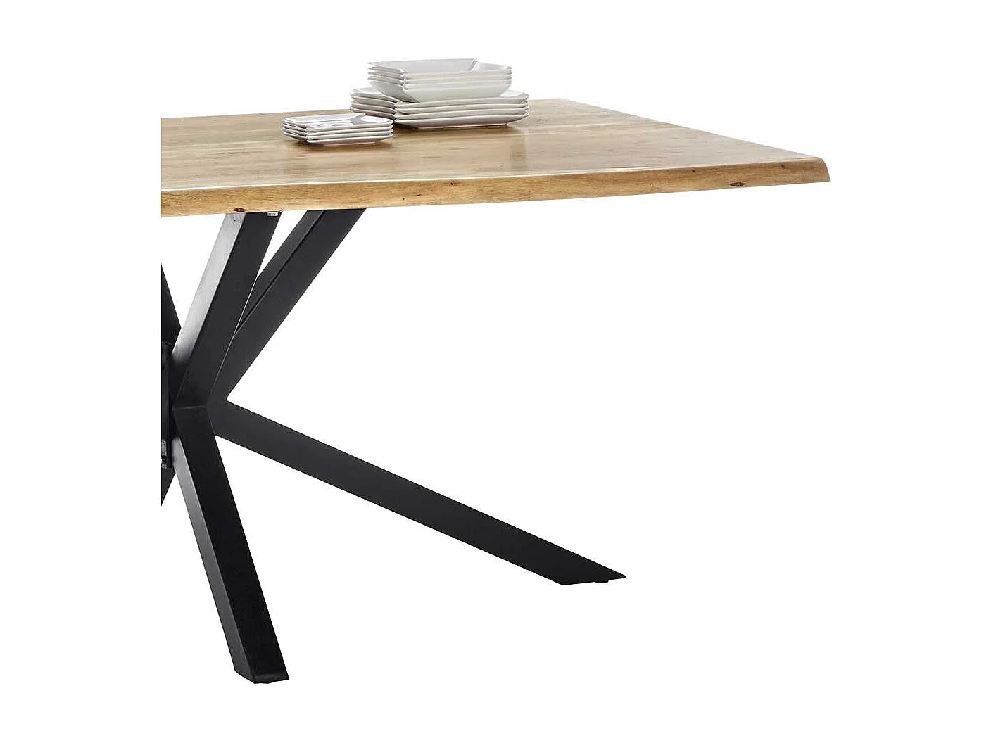 Küchentisch mit Akazie Massivholzplatte Spider Gestell aus Eisen