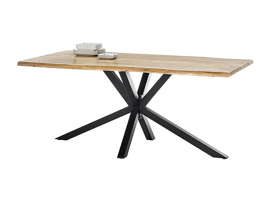 Küchentisch mit Akazie Massivholzplatte Spider Gestell aus Eisen