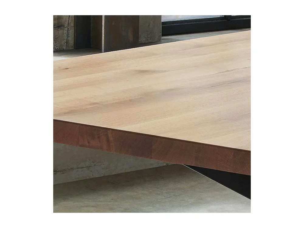 Esstisch aus Wildeiche Massivholz und Stahl Mikado Fußgestell