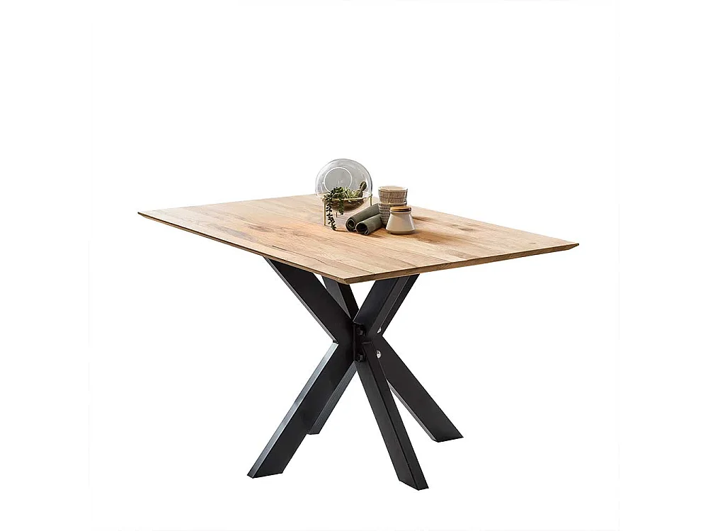 Esszimmertisch aus Wildeiche Massivholz Spider Gestell aus Metall