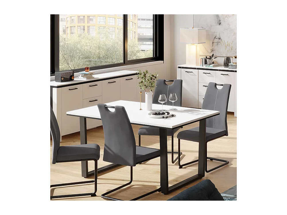 Essenstisch in Weiß und Schwarz Bügelgestell aus Metall