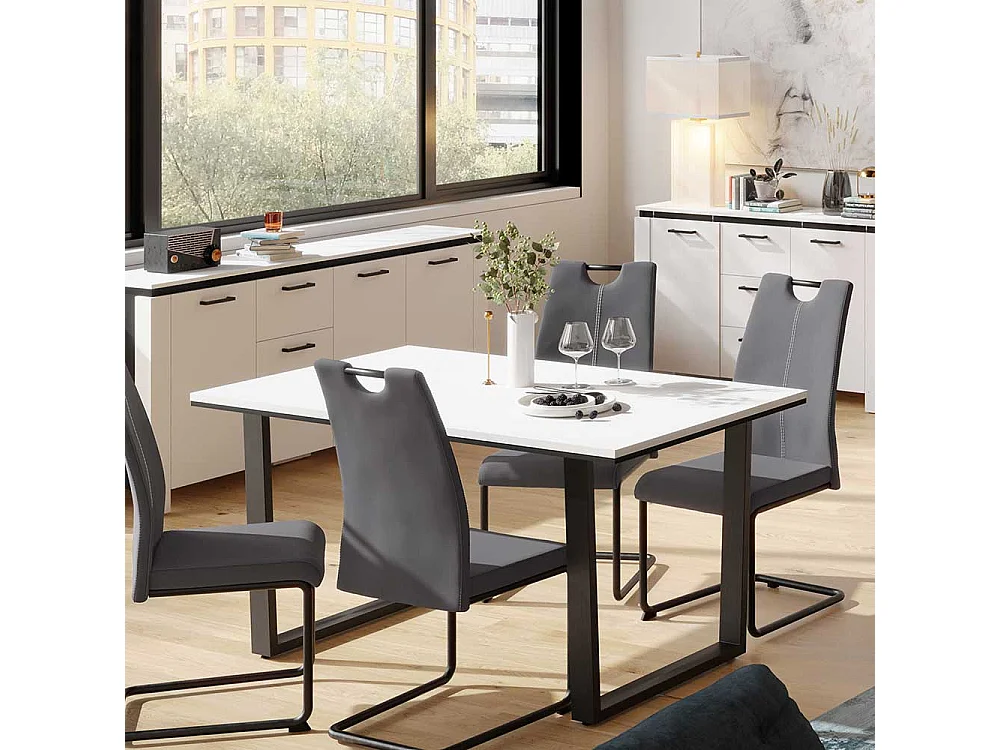 Essenstisch in Weiß und Schwarz Bügelgestell aus Metall