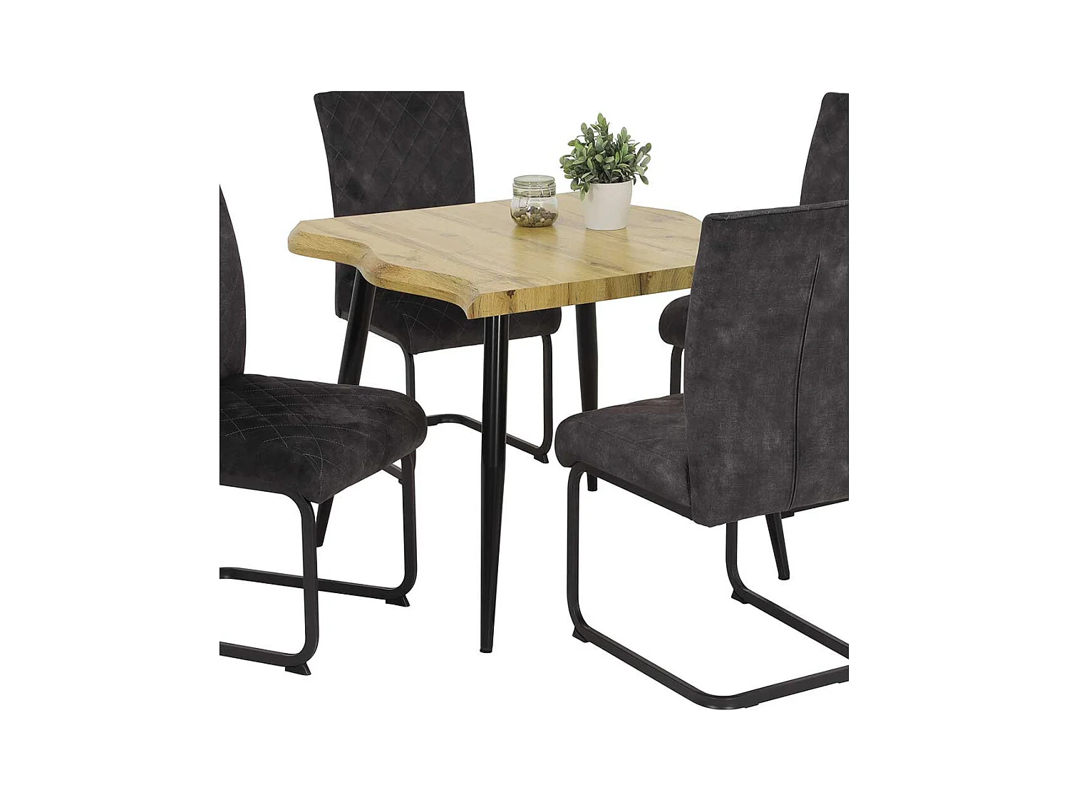 Kleiner Küchentisch in Wildeichefarben und Schwarz Baumkante Nachbildung