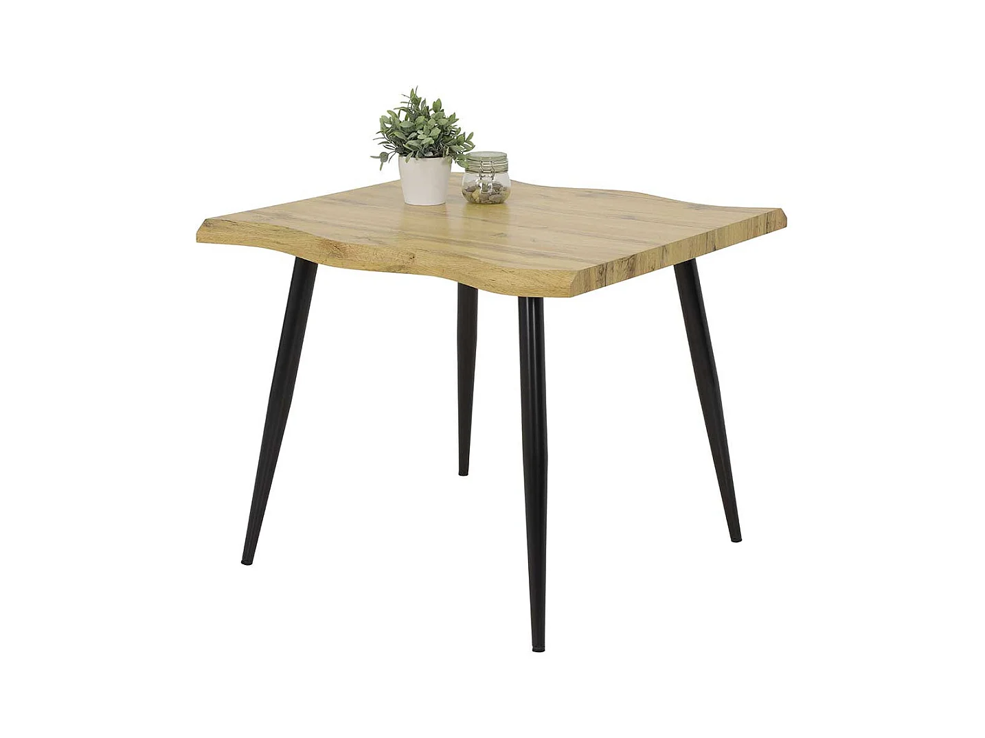 Kleiner Küchentisch in Wildeichefarben und Schwarz Baumkante Nachbildung