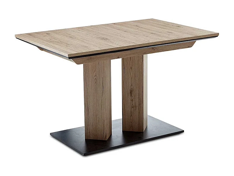 Esszimmertisch in Wildeichefarben & Schwarz Säulengestell