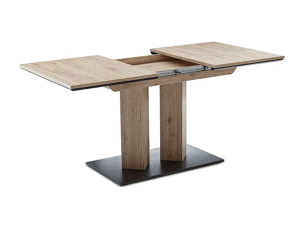 Esszimmertisch in Wildeichefarben & Schwarz Säulengestell