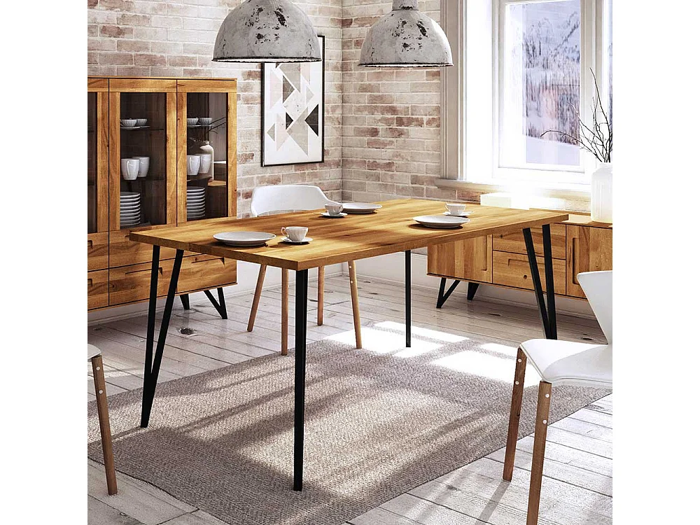 Esstisch aus Wildeiche Massivholz und Stahl Loft Design
