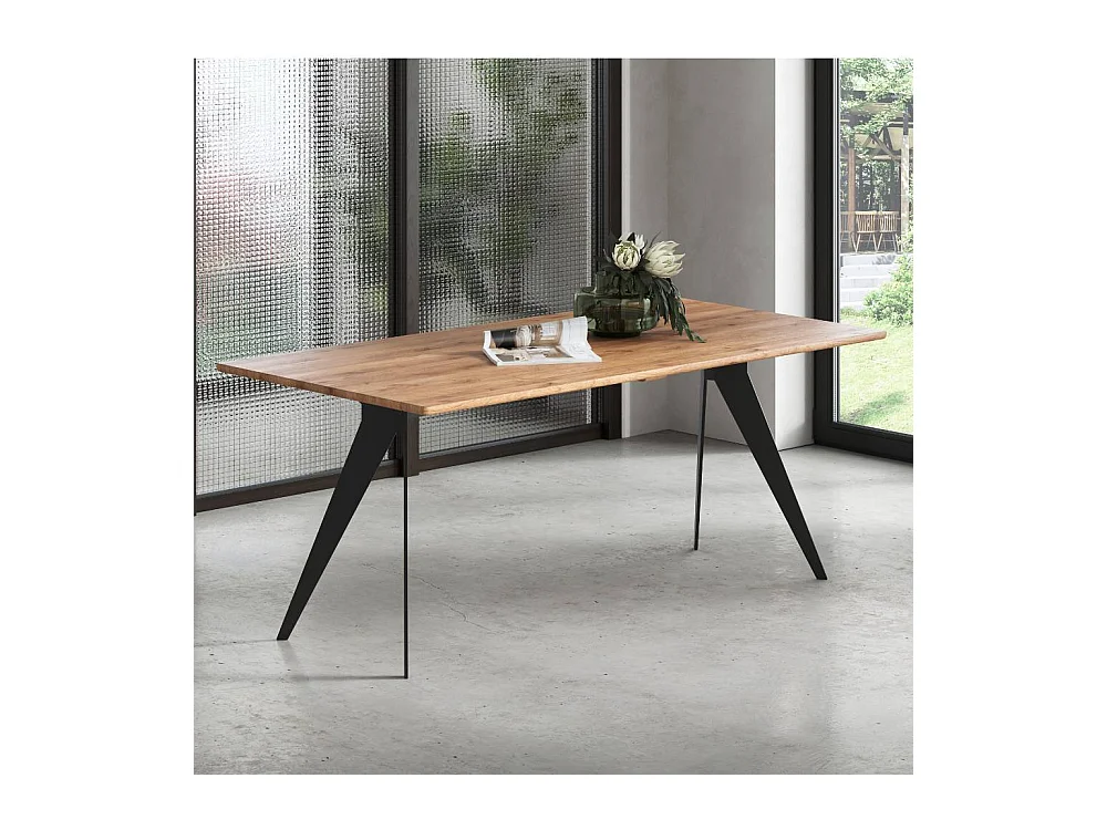 Holztisch Esszimmertisch aus Metall und Wildeiche Massivholz