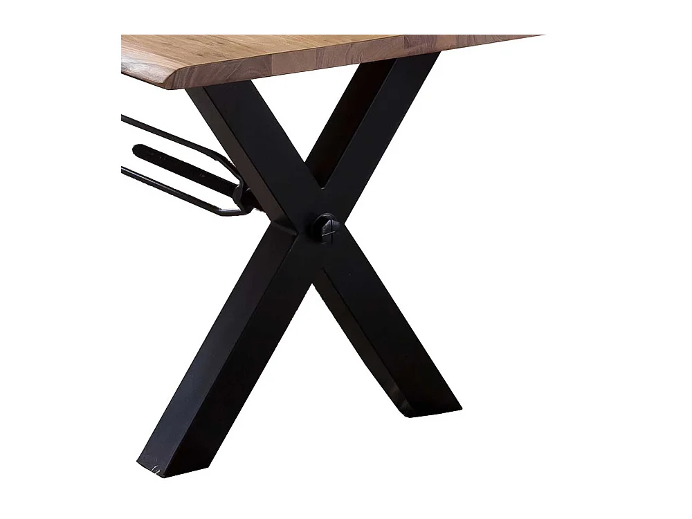 Baumkanten Esszimmertisch aus Akazie Massivholz und Metall Schwarz lackiert