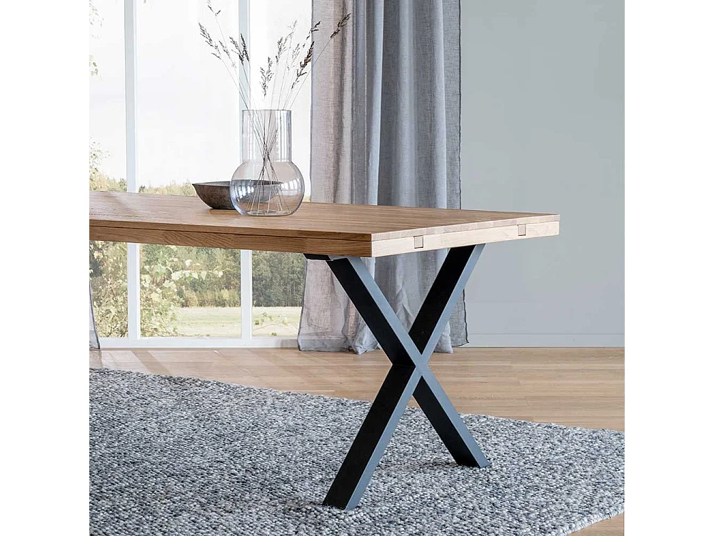 Esszimmertisch aus Eiche Massivholz und Metall 75 cm hoch