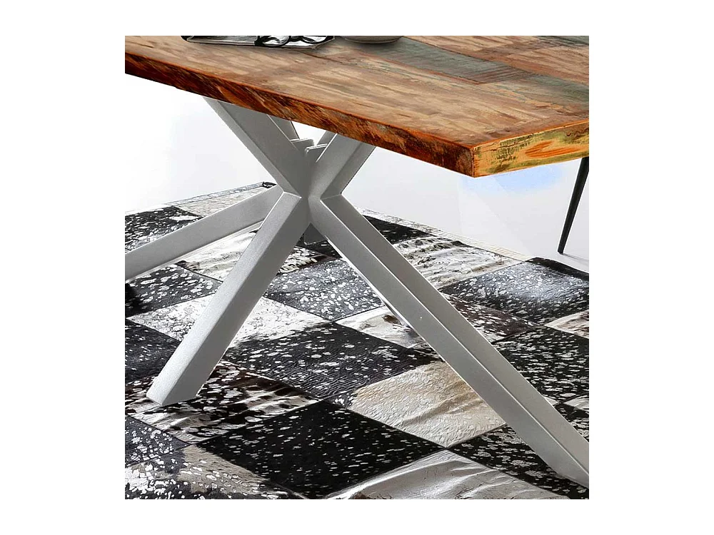 Design Esstisch in Bunt und Altsilberfarben Recyclingholz und Metall