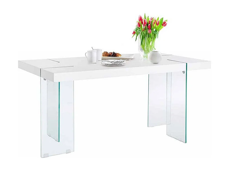 Tisch aus Sicherheitsglas und MDF Weiß Hochglanz