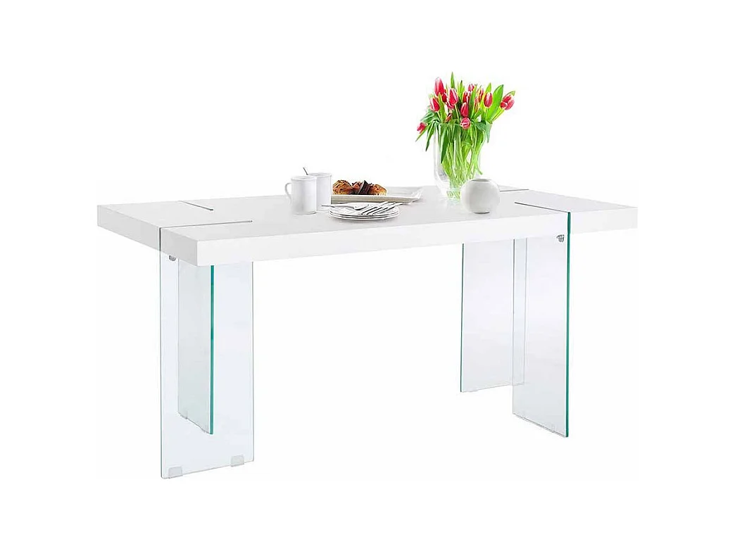 Tisch aus Sicherheitsglas und MDF Weiß Hochglanz