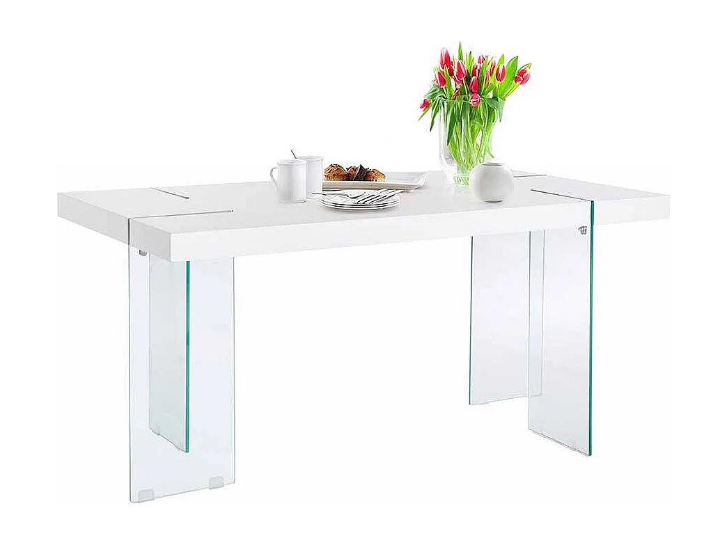 Tisch aus Sicherheitsglas und MDF Weiß Hochglanz