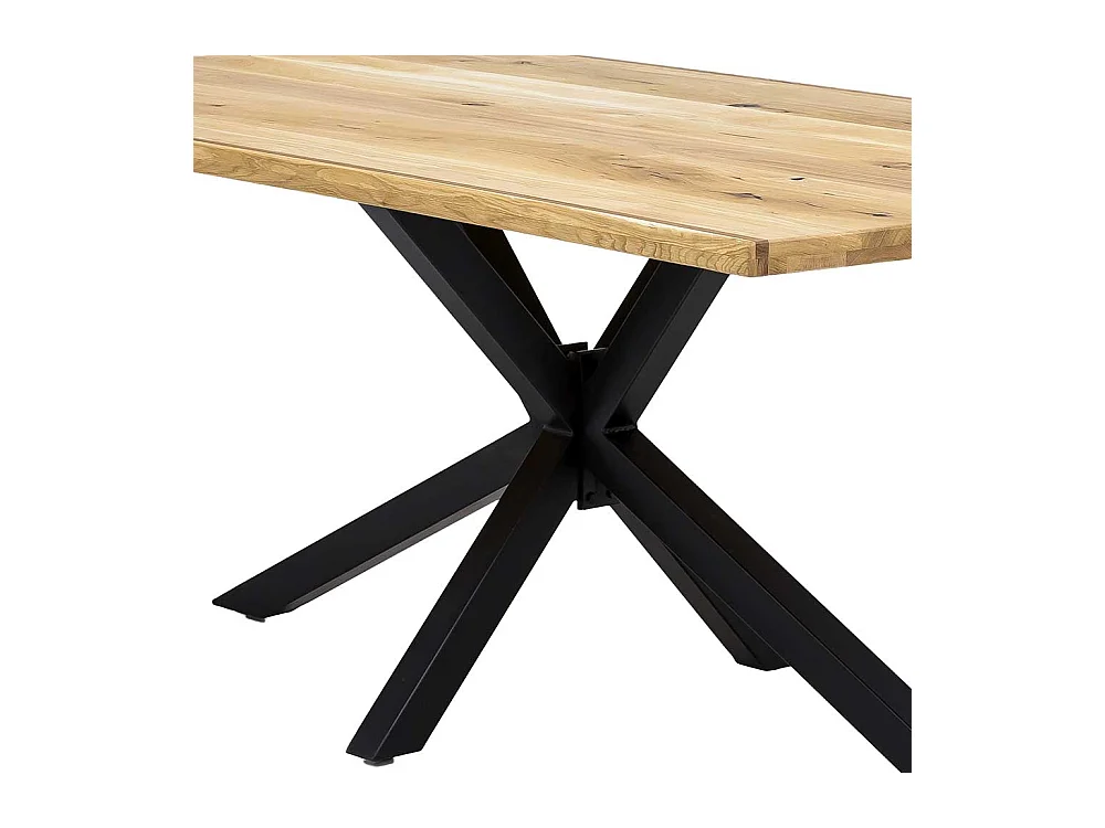 Esszimmertisch aus Wildeiche Massivholz und Eisen Spider Gestell