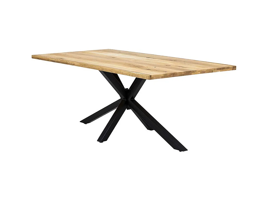 Esszimmertisch aus Wildeiche Massivholz und Eisen Spider Gestell