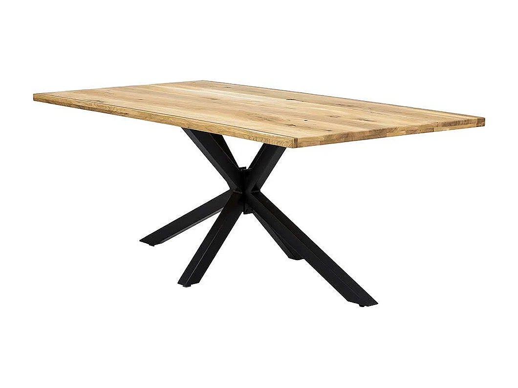 Esszimmertisch aus Wildeiche Massivholz und Eisen Spider Gestell