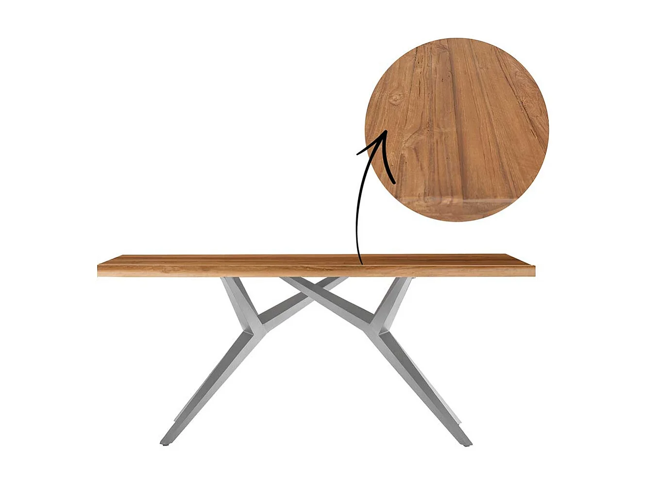 Esstisch in Teak und Altsilberfarben Massivholz und Metall