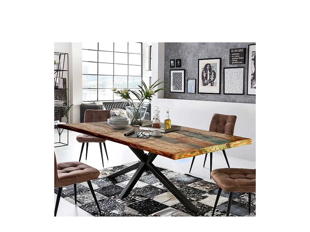 Recyclingholz Esstisch in Bunt und Schwarz Loft Style