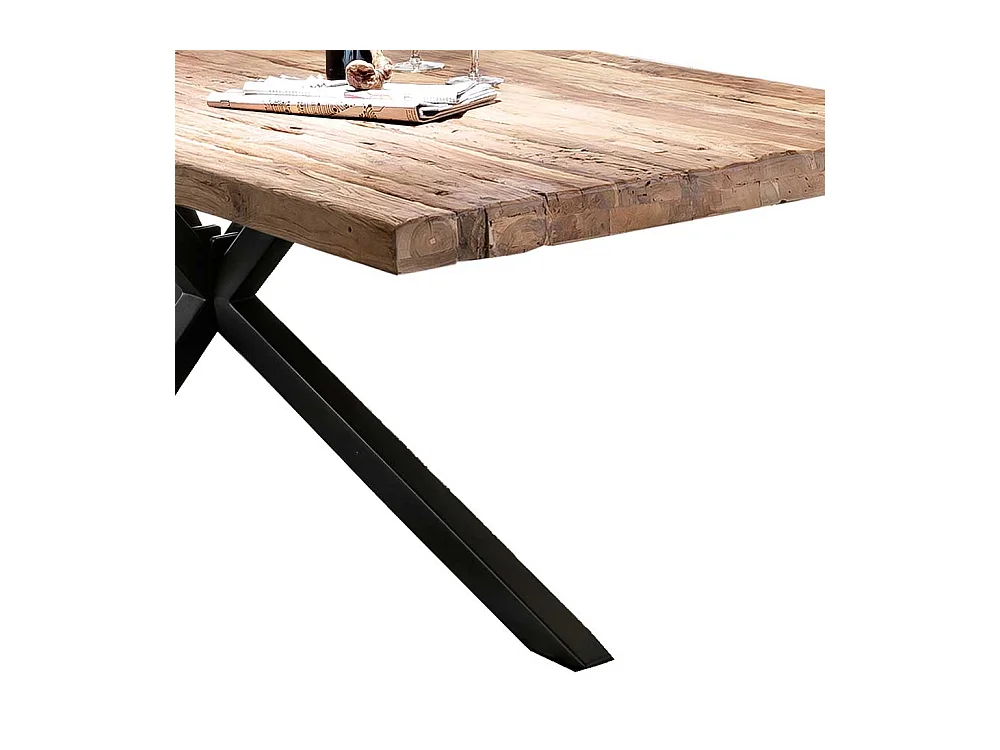 Tisch Esszimmer in Schwarz und Teakfarben Massivholzplatte