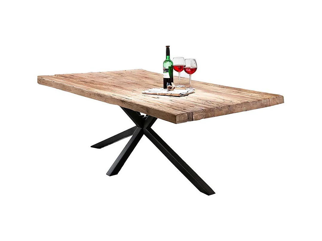 Tisch Esszimmer in Schwarz und Teakfarben Massivholzplatte