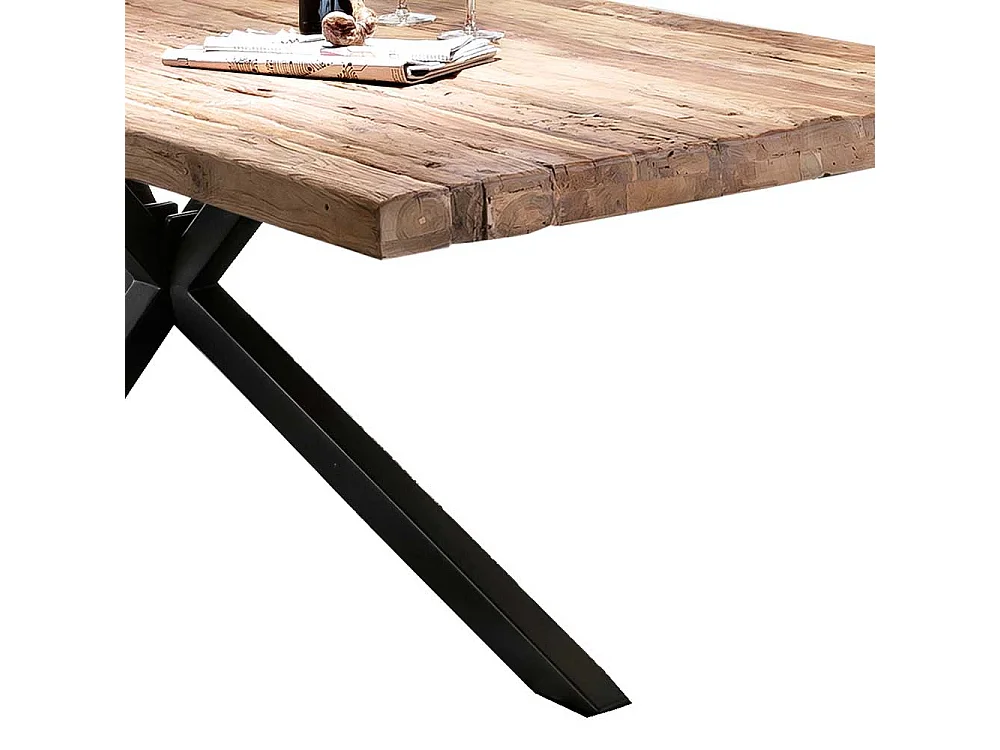 Tisch Esszimmer in Schwarz und Teakfarben Massivholzplatte