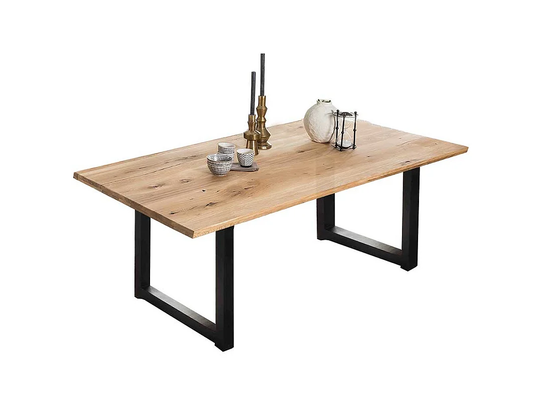 Küchentisch in Wildeiche und Schwarz Metall Bügelgestell