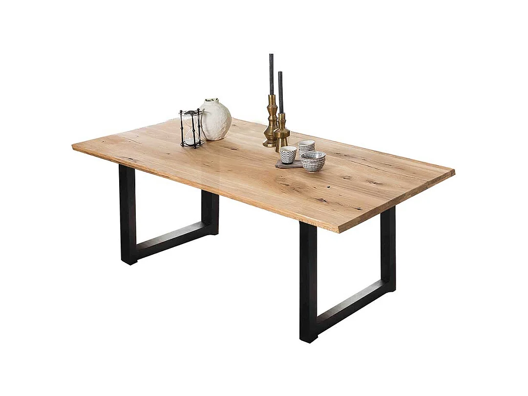 Küchentisch in Wildeiche und Schwarz Metall Bügelgestell