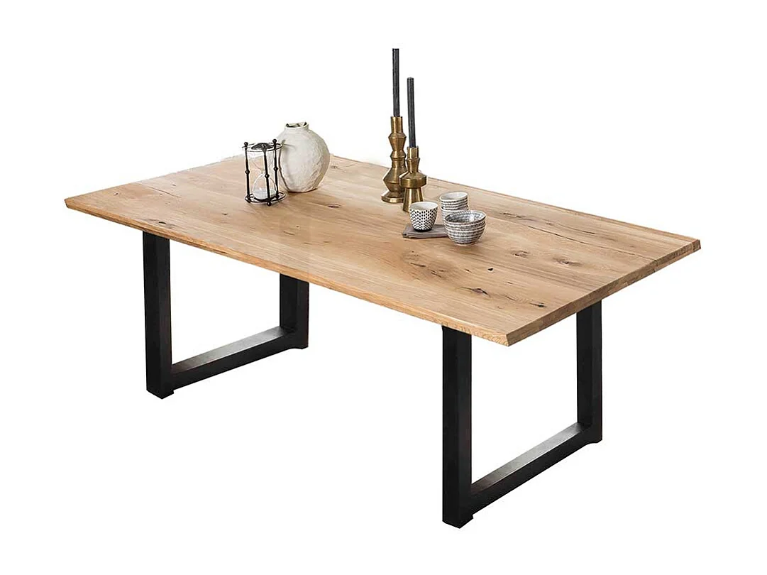 Küchentisch in Wildeiche und Schwarz Metall Bügelgestell