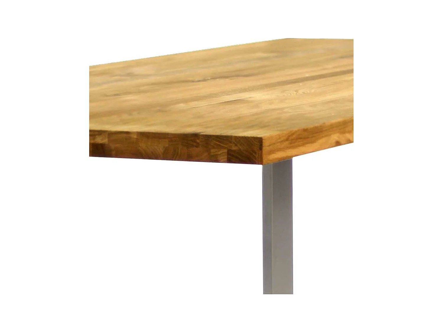 Esstisch aus Eiche Massivholz und Edelstahl 75 cm hoch