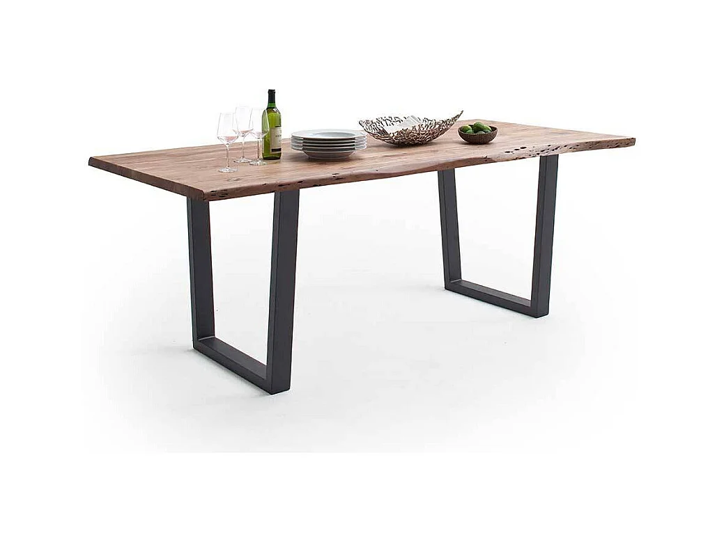 Esstisch Holztisch mit natürlicher Baumkante und Bügelgestell