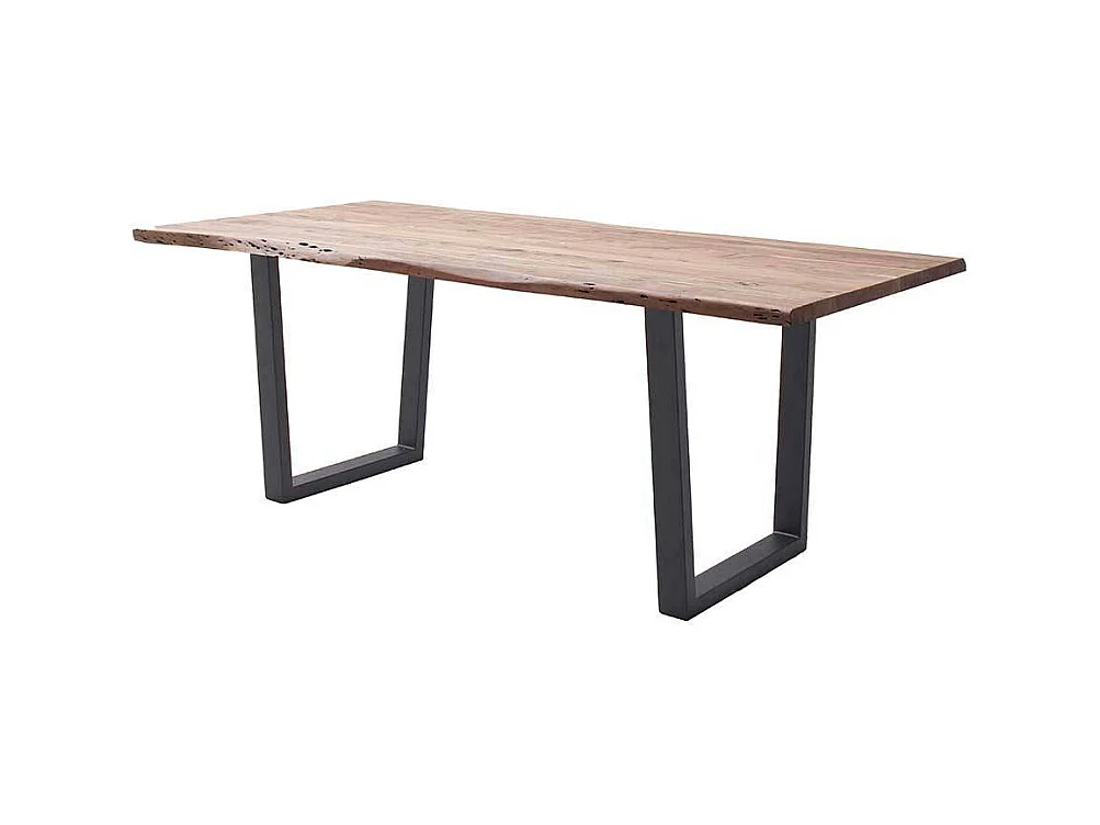 Esstisch Holztisch mit natürlicher Baumkante und Bügelgestell