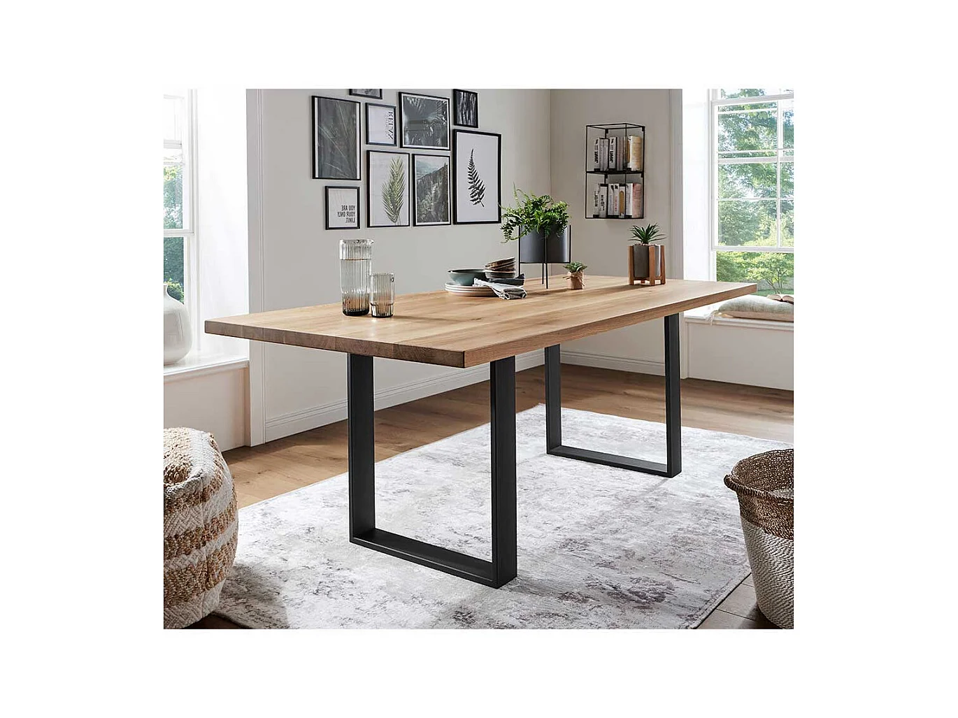 Esszimmertisch aus Wildeiche Massivholz und Stahl Loft Design