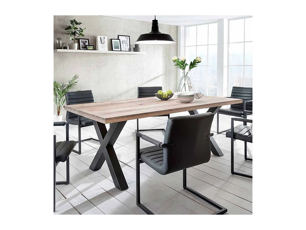 Esszimmertisch mit X Fußgestell Eiche massiv gekälkt