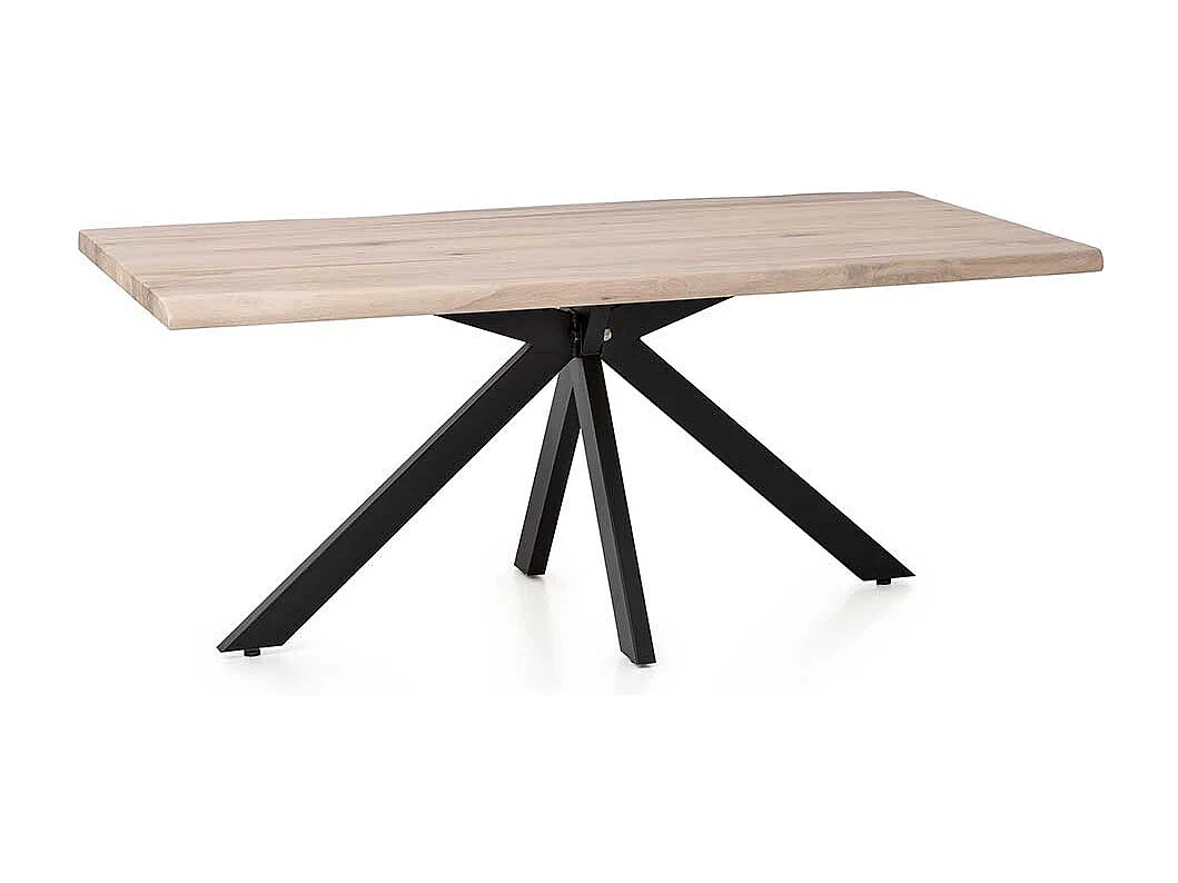 Baumkanten Esstisch aus Eiche White Wash massiv Spider Gestell aus Metall