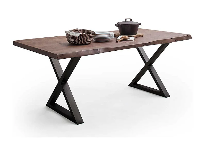 Esstisch Holztisch mit X Gestell und natürlicher Baumkante