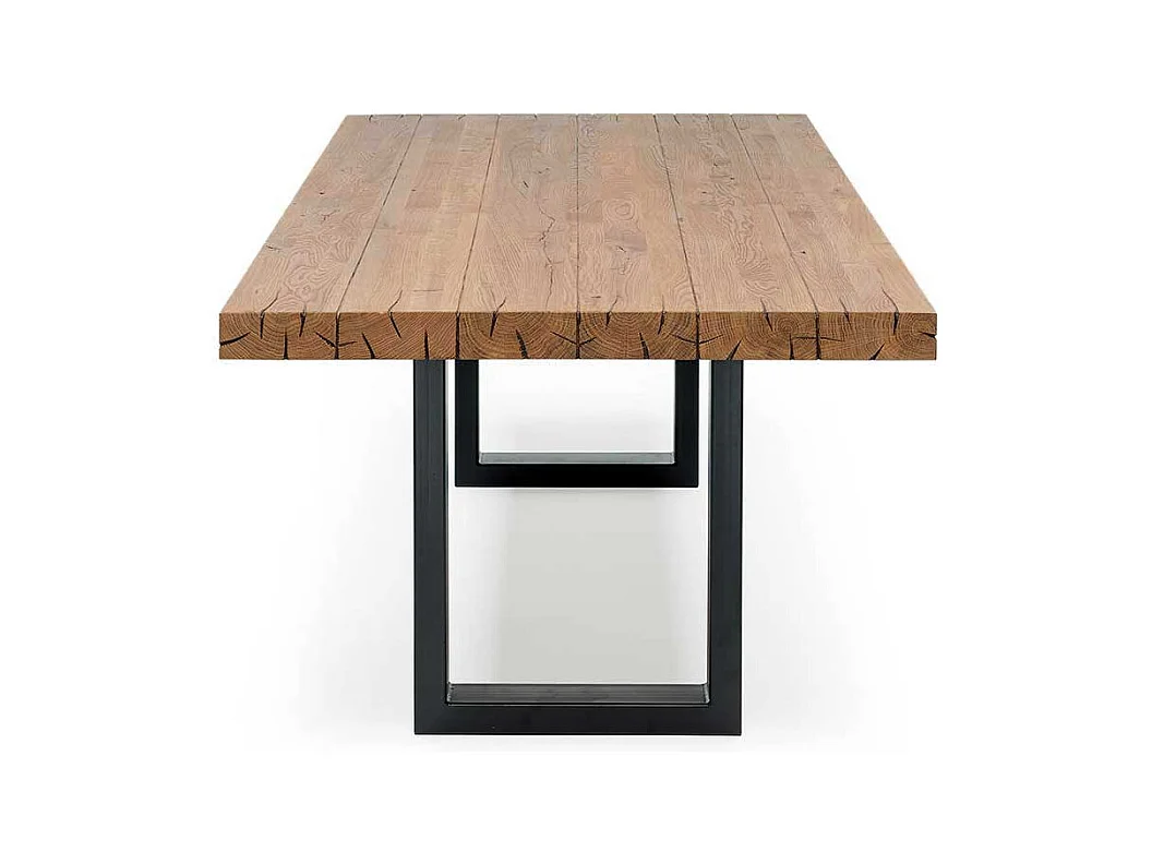 Holz Esstisch aus massiv Wildeiche geölt Bügelgestell