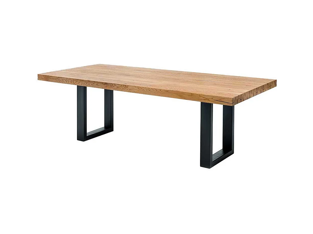 Holz Esstisch aus massiv Wildeiche geölt Bügelgestell