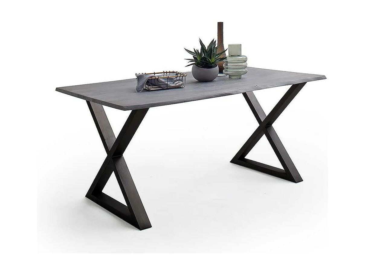 Esstisch Massivholztisch mit X Gestell in Akazie Grau