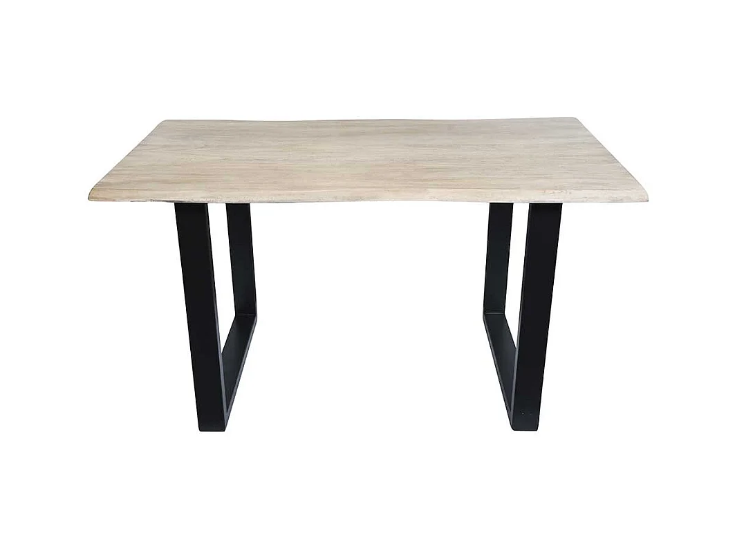 Baumkanten Esszimmertisch aus Akazie massiv gekälkt und Stahl Loft Design