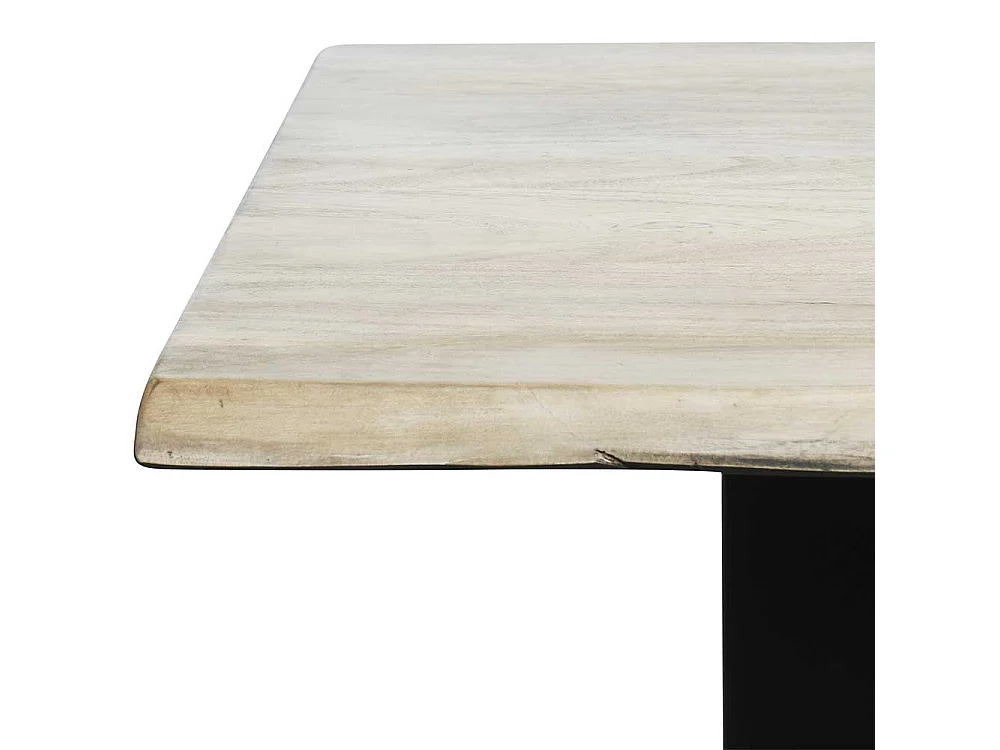 Baumkanten Esszimmertisch aus Akazie massiv gekälkt und Stahl Loft Design