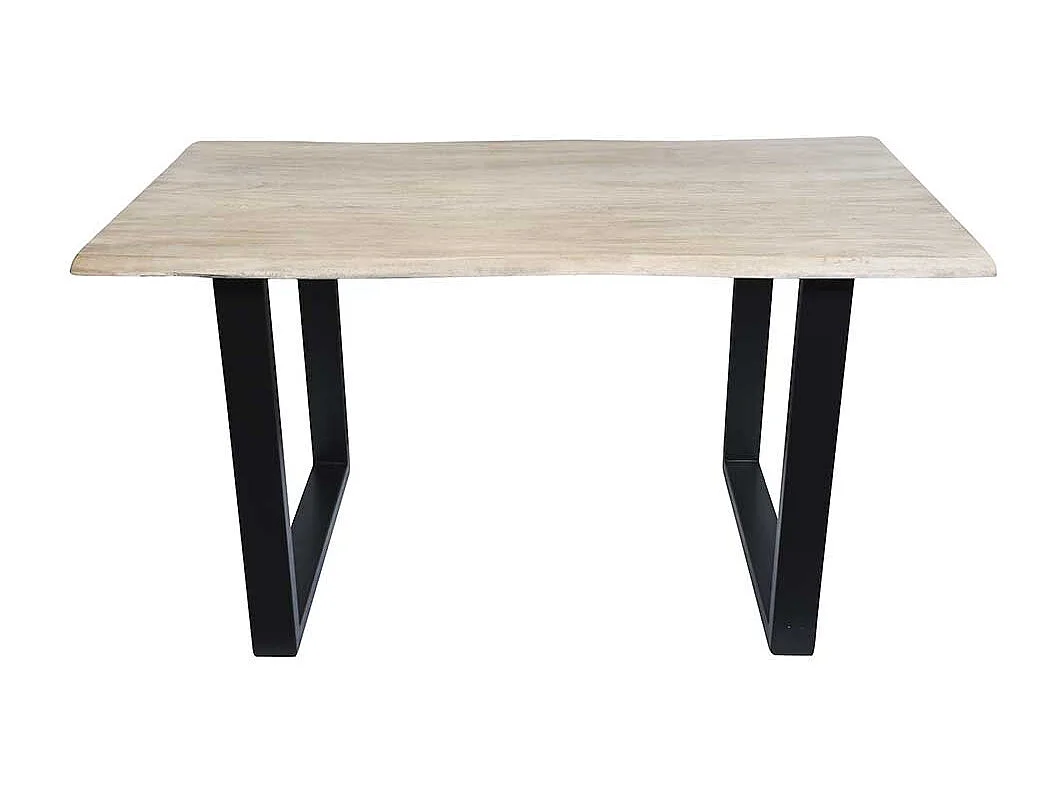 Baumkanten Esszimmertisch aus Akazie massiv gekälkt und Stahl Loft Design