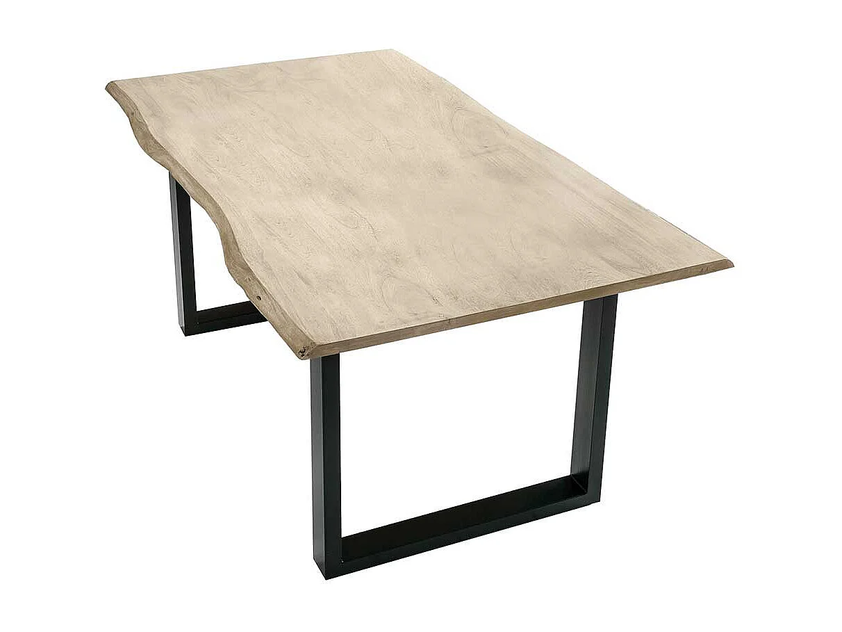 Baumkanten Esszimmertisch aus Akazie massiv gekälkt und Stahl Loft Design