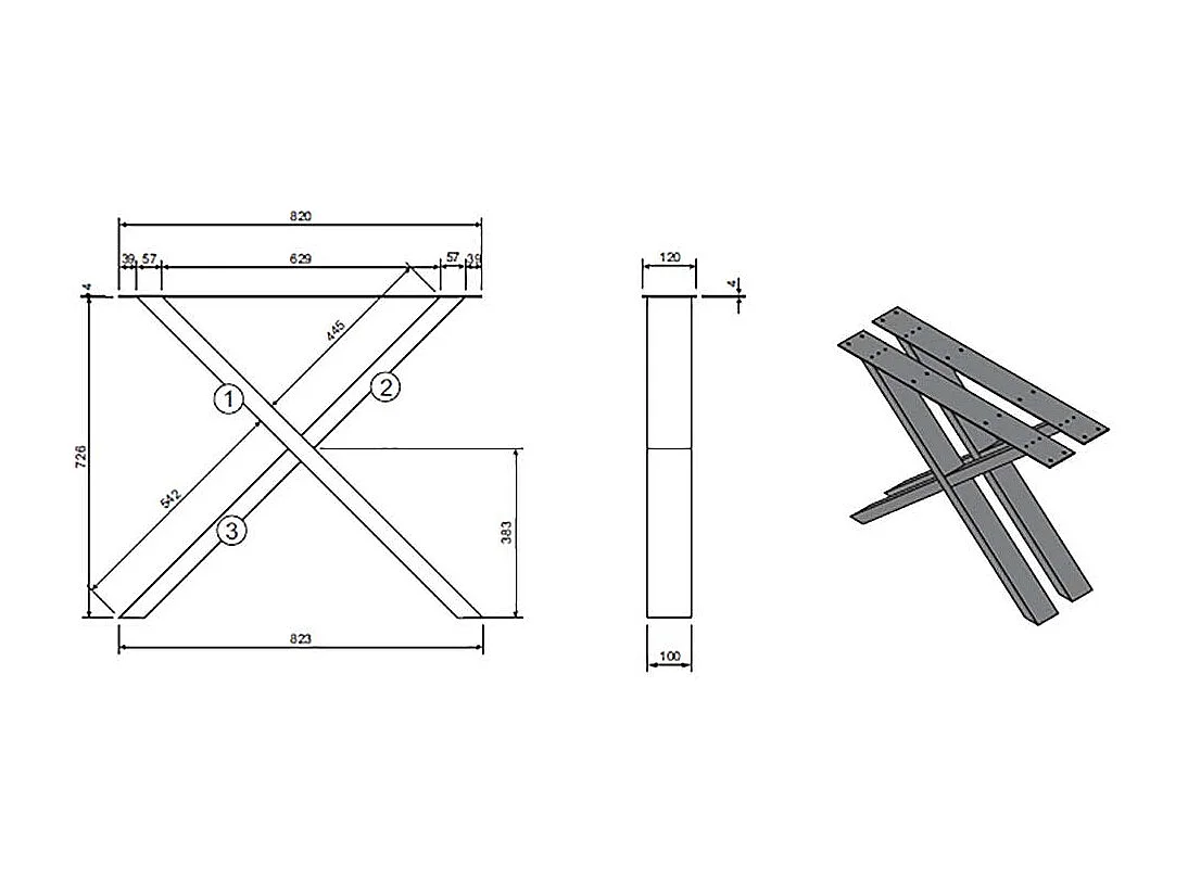 Massiver Tisch aus Eiche und Metall X Gestell in Schwarz