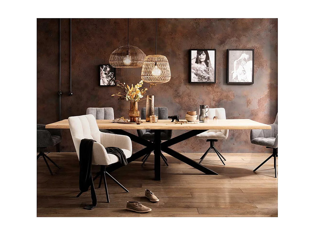 XXL Esszimmertisch aus Eiche Massivholz Spider Gestell