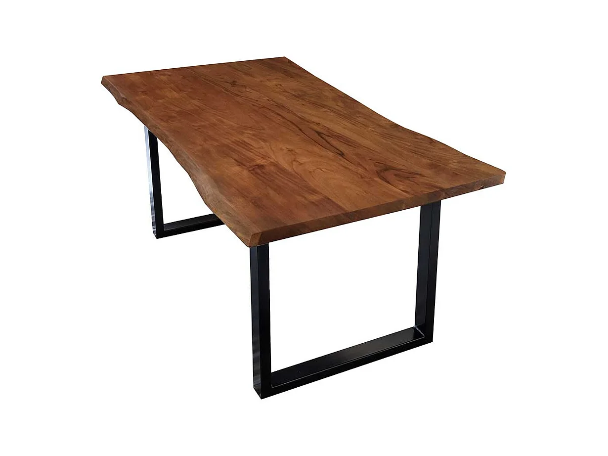 Baumkantentisch in Nussbaumfarben lackiert und gewachst Akazie Massivholz und Stahl