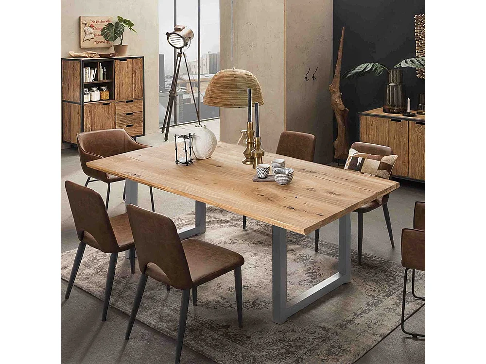 Esszimmer Tisch in Wildeiche und Altsilberfarben Bügelgestell